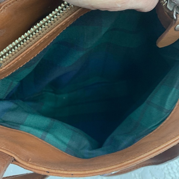 Vintage Ralph Lauren Leather Saddlers Handbag Brown Silver RL Green plaid Lined - Picture 6 of 16